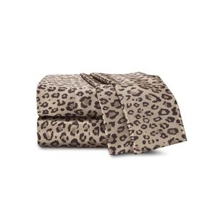 Martex Elegance Satin Luxury Queen Sheet Set Leopard Print Brown 4 Piece NEW